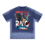 RNC (Colorful Blue）Monkey Washed Edge Drop Shoulder T-Shirt - 250 GSM