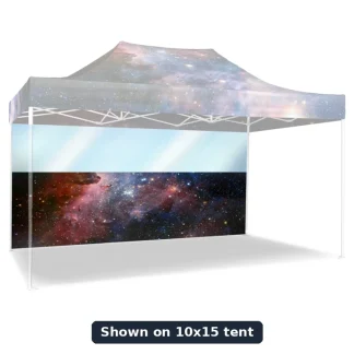 Fully printed single-sided wall with clear vinyl window (supplier photo), shown on 10x15 tent