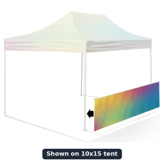 Fully printed single-sided railskirt (supplier photo), shown on 10x15 tent