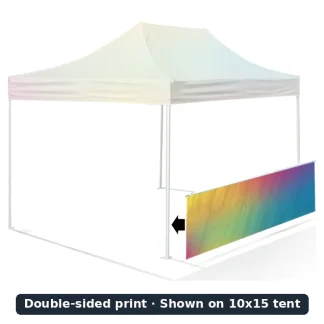 Fully printed double-sided railskirt (supplier photo), shown on 10x15 tent